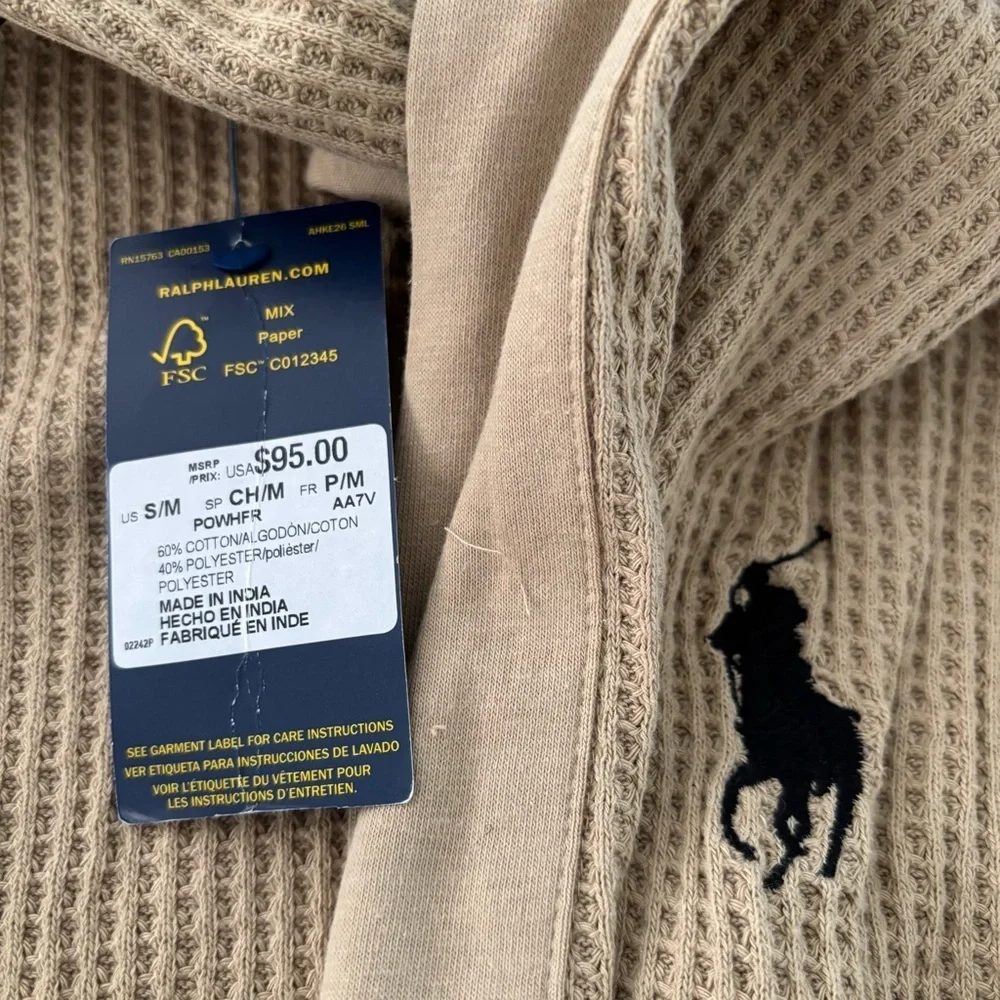 Polo Ralph Lauren Men’s Thermal Hooded Robe Size Small Medium New Tan